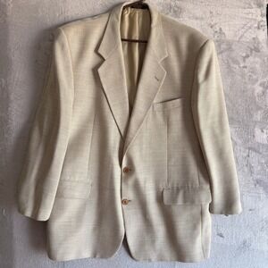 Enrico Coveri Mens Blazer Jacket Tan Textured Double Button 100% Virgin Wool